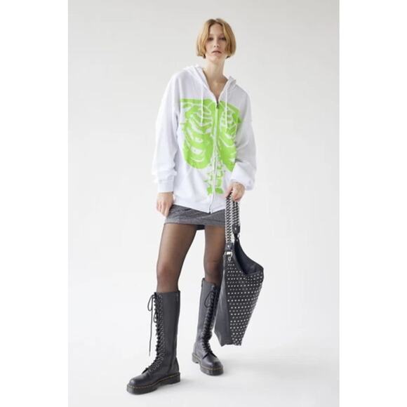 Urban Outfitters Project Social T Skeleton Hoodie Small Medium Zip Up Sweatshirt - Picture 2 of 12